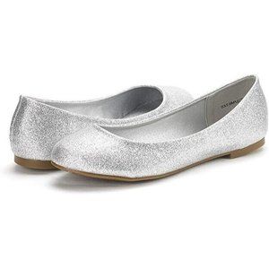 Dream Pairs Womens Size 7 Flats Silver Glitter Ballerina Ballet Round Toe - New